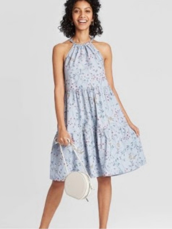 a new day Dresses & Skirts - A New Day Floral Tiered Midi Maxi Dress Size M Gray Blue 100% Cotton
